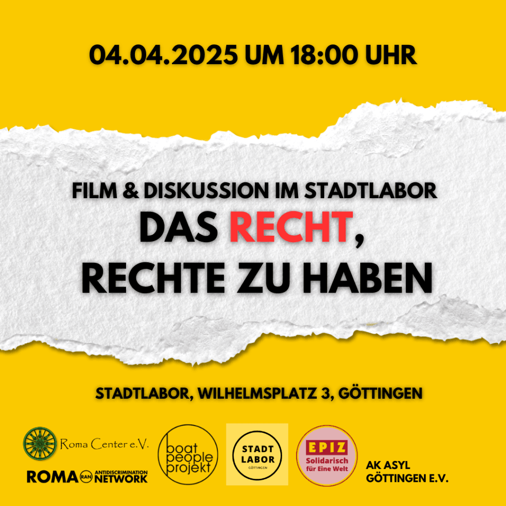 Filmvorführung Das Recht, Rechte zu haben mit anschließender Diskussion im Stadtlabor Göttingen