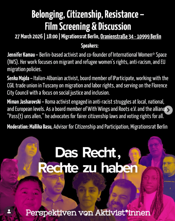 “Belonging, Citizenship, Resistance”: Film Screening & Discussion